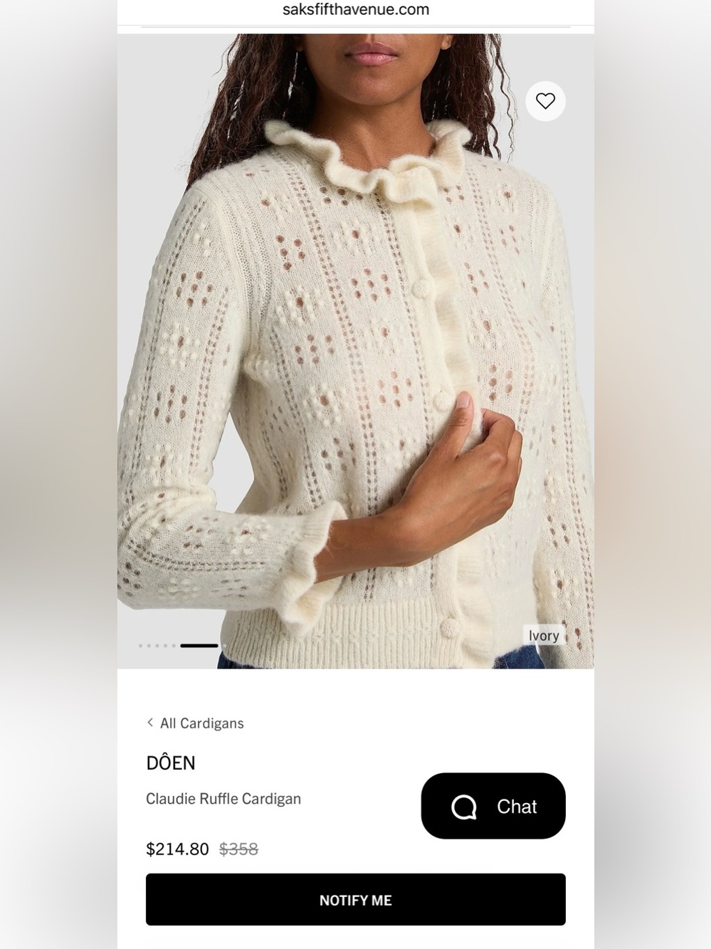 Doen Cream Ruffle-Trim Button-Up Cardigan - Picture 6 of 7